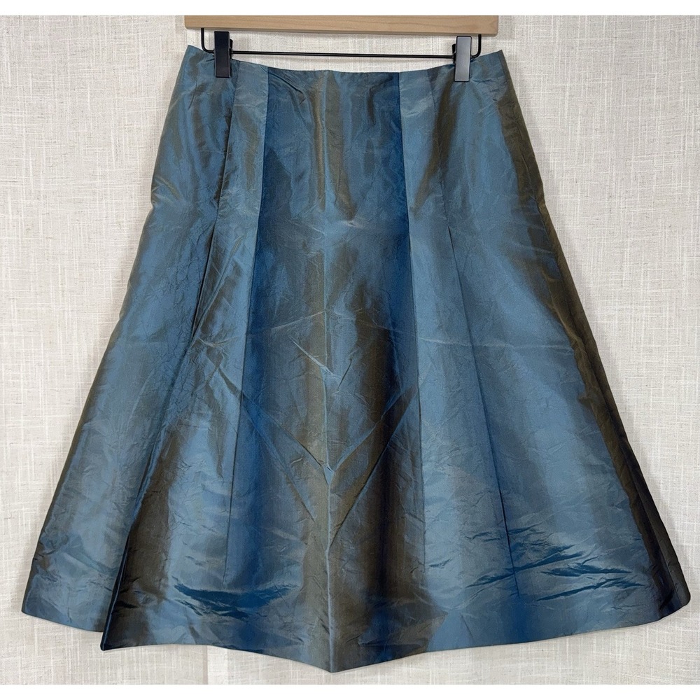 Talbots Women's Sz 6 Opulent 100% Silk Lined Metallic Blue‎ Pleated Skirt